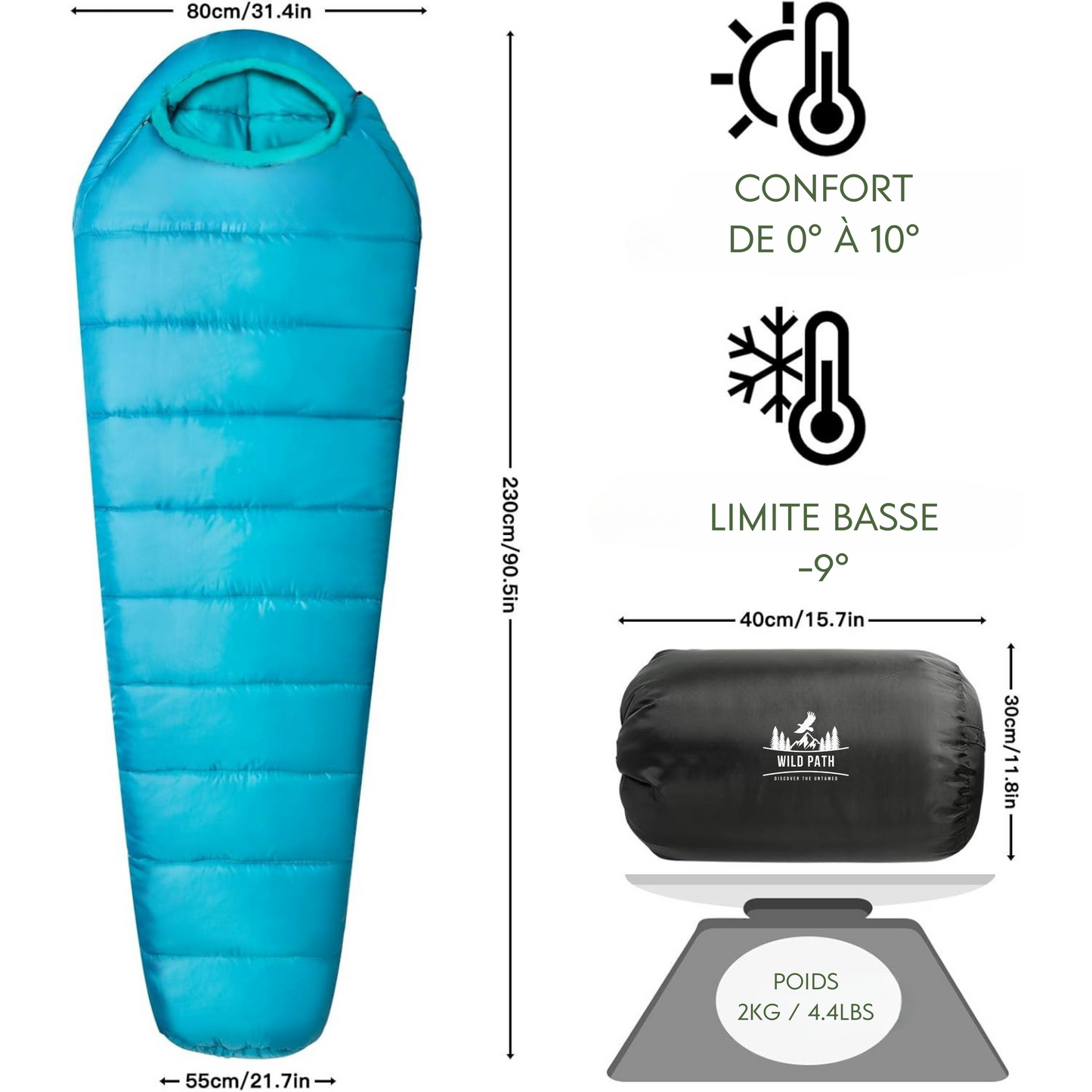 Sac de couchage momie ultraléger (jusqu'à -9°)