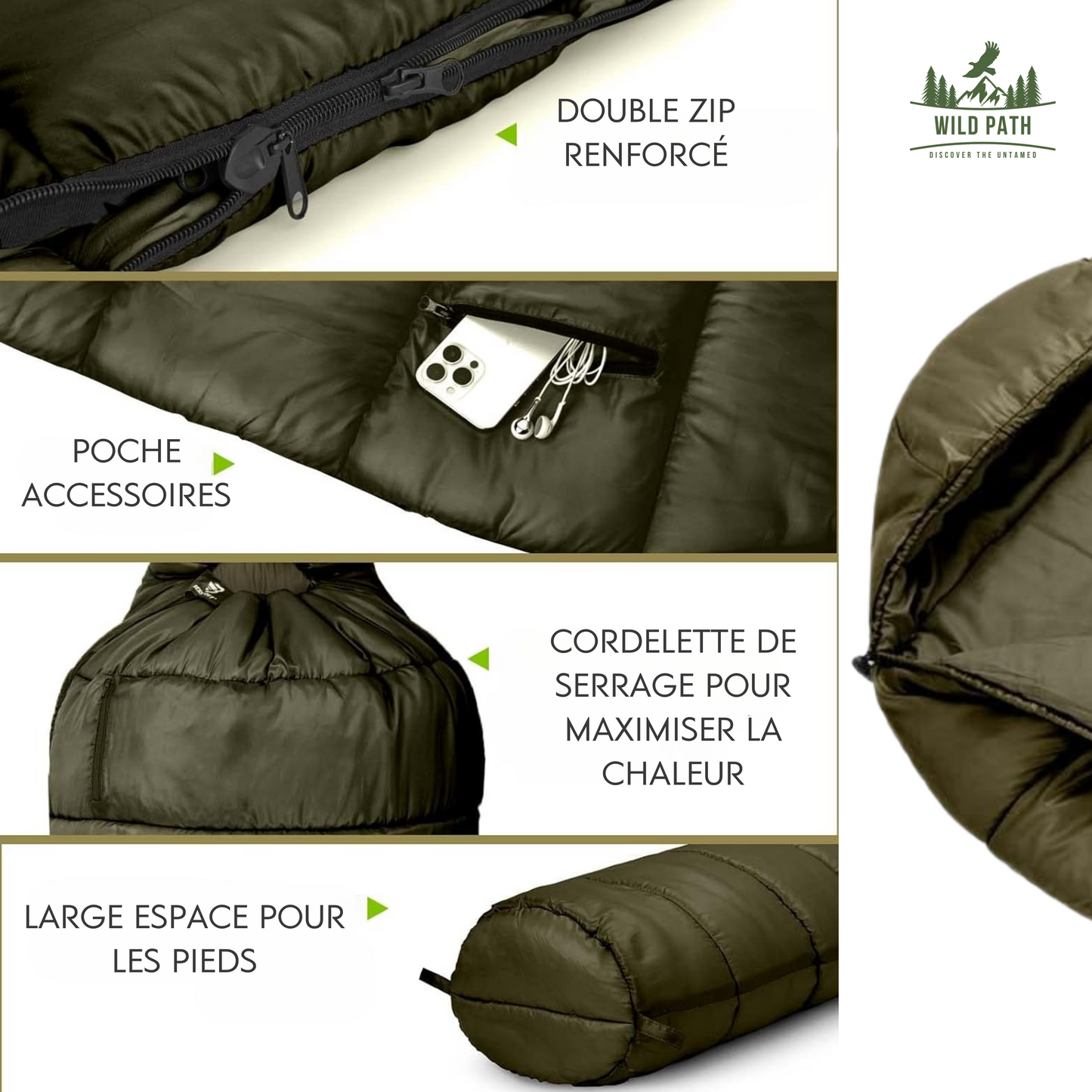 Sac de Couchage Momie Ultra-Isolant -10°C (1,5kg, 1kg de duvet, tissu 400T)