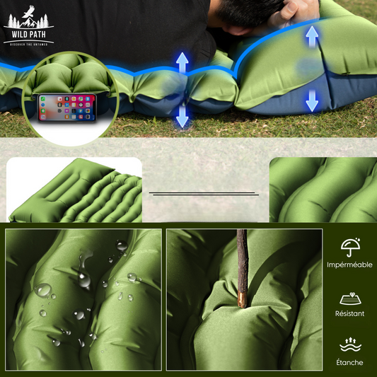 Matelas de couchage gonflable avec pompe à pied intégrée