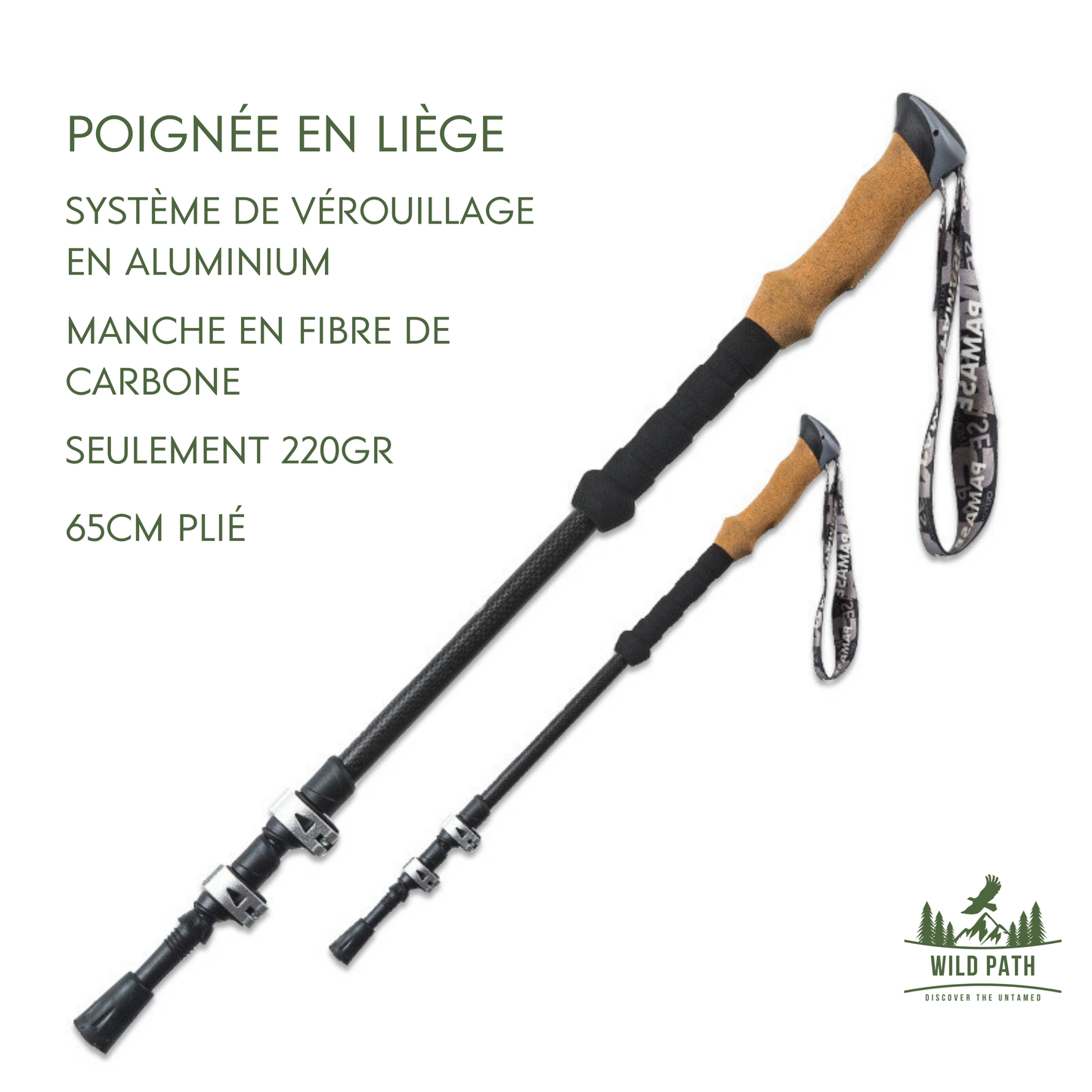Bâton de Trekking Rétractable Ultra Léger en Fibre de Carbone