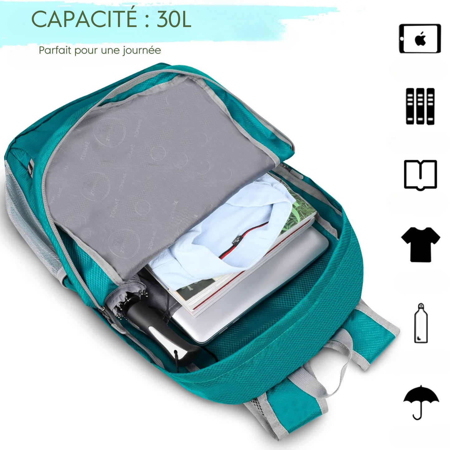 Sac à Dos Pliable 30L WildPath - Léger, Résistant à l'Eau et Compact