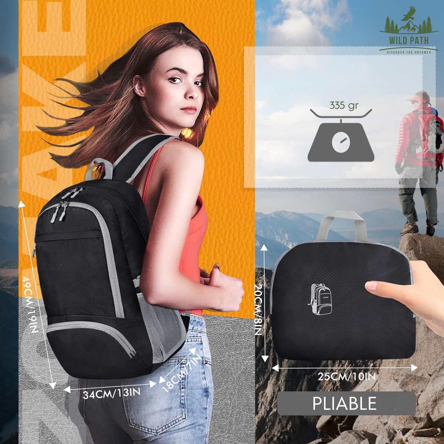 Sac à Dos Pliable 30L WildPath - Léger, Résistant à l'Eau et Compact