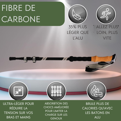 Bâton de Trekking Rétractable Ultra Léger en Fibre de Carbone