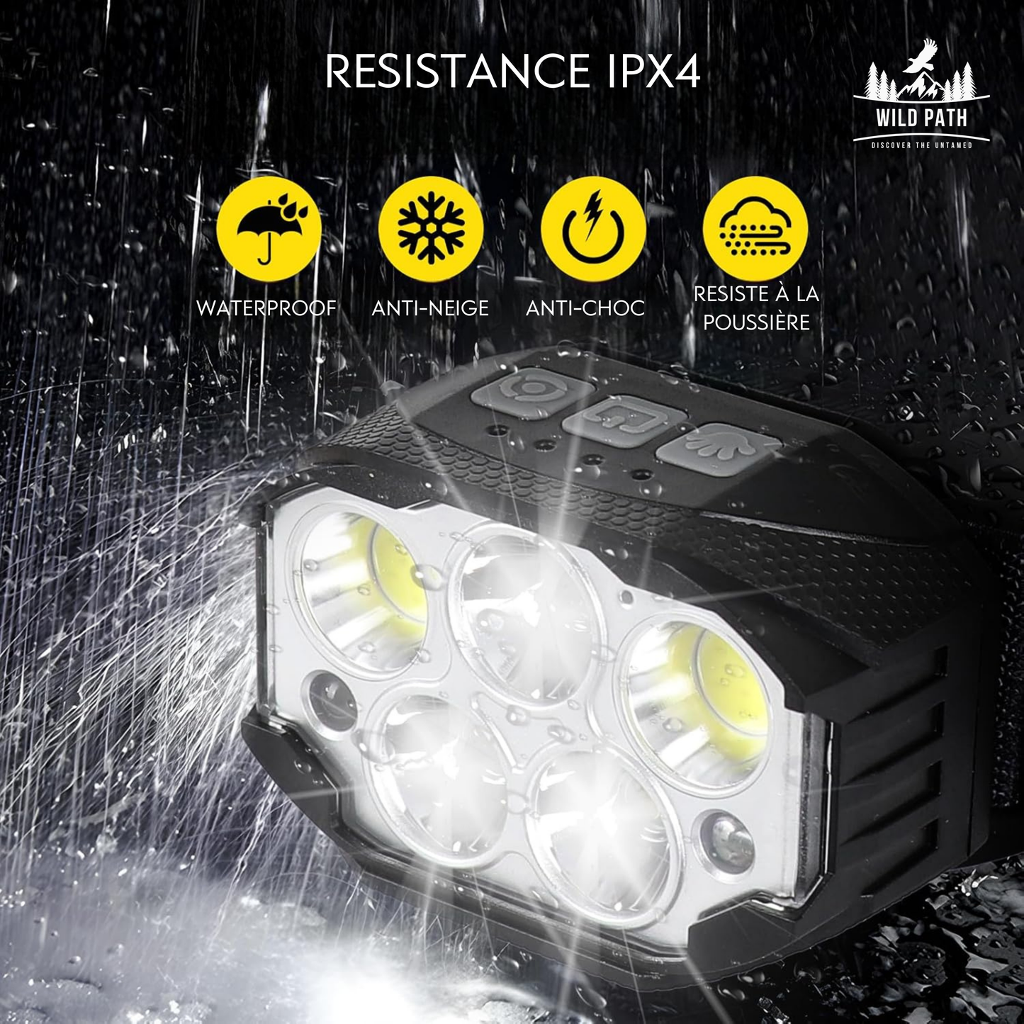 Lampe frontale rechargeable 1200 lumens avec capteur de mouvement