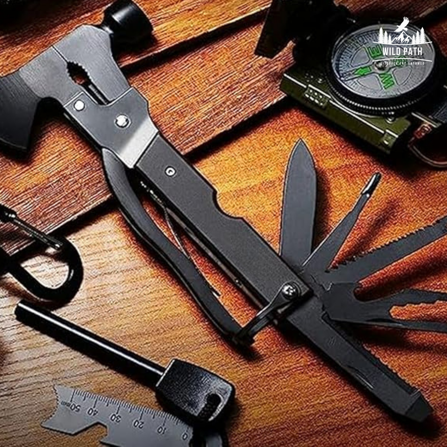 Hache Multifonction 14-en-1 pour Camping, Randonnée et Survie