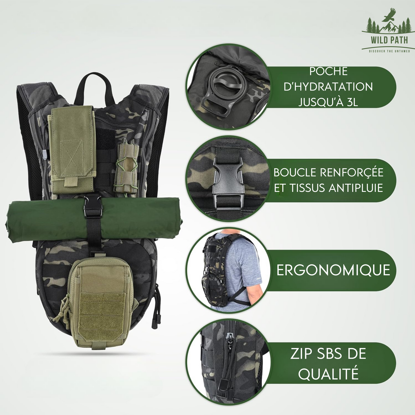 Sac à Dos d'Hydratation Tactique – Léger, Robuste et Pratique