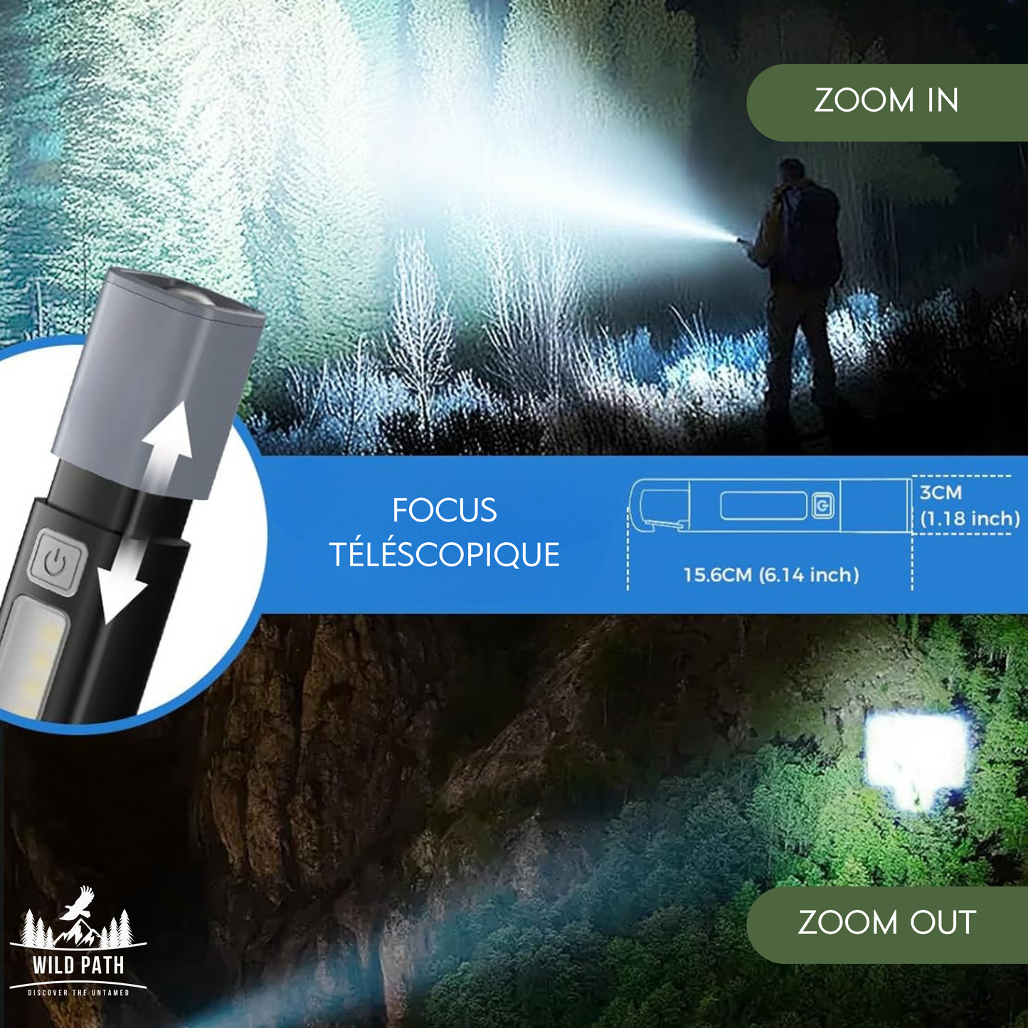 Lampe de Camping Étanche avec Faisceau Réglable et Projecteur