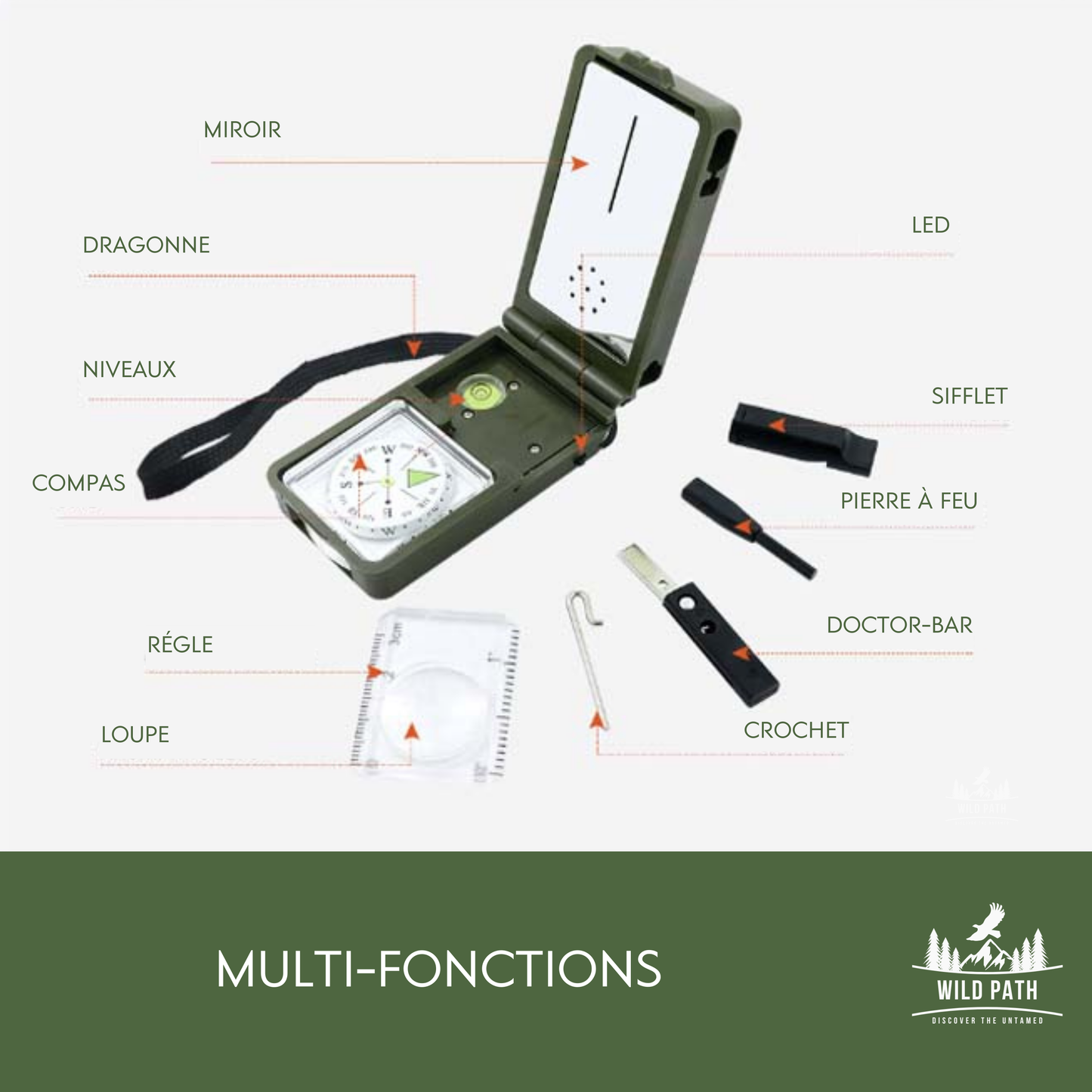 Kit de Survie Multifonction avec Boussole
