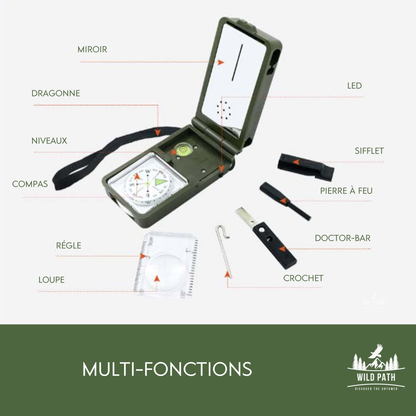 Kit de Survie Multifonction avec Boussole