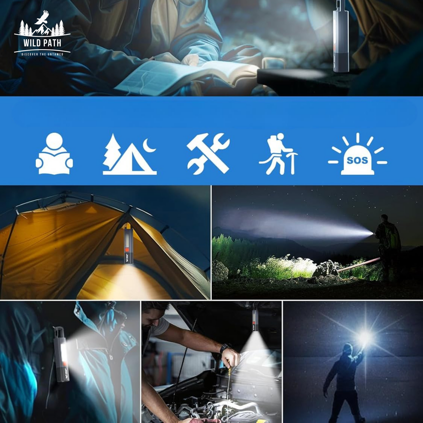 Lampe de Camping Étanche avec Faisceau Réglable et Projecteur