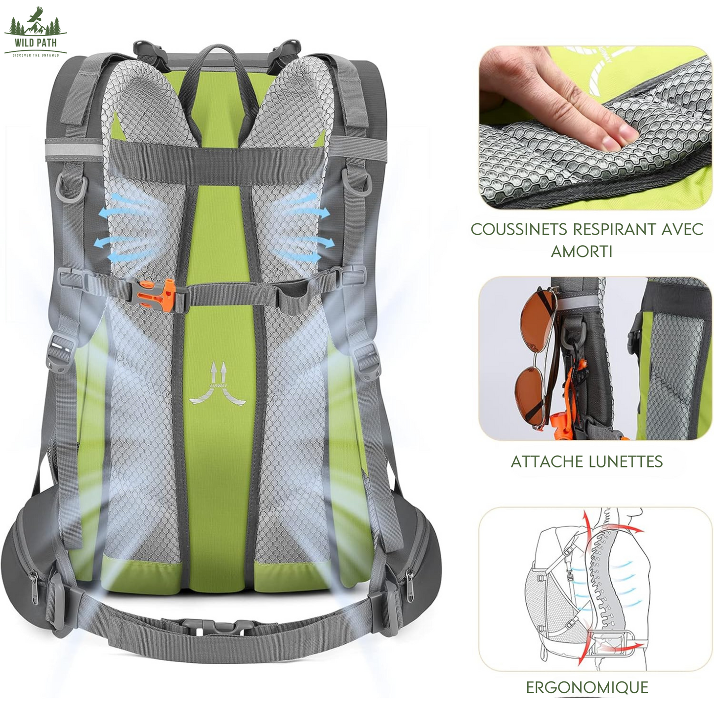 Sac à dos de randonnée 40L - Léger, Imperméable et Résistant