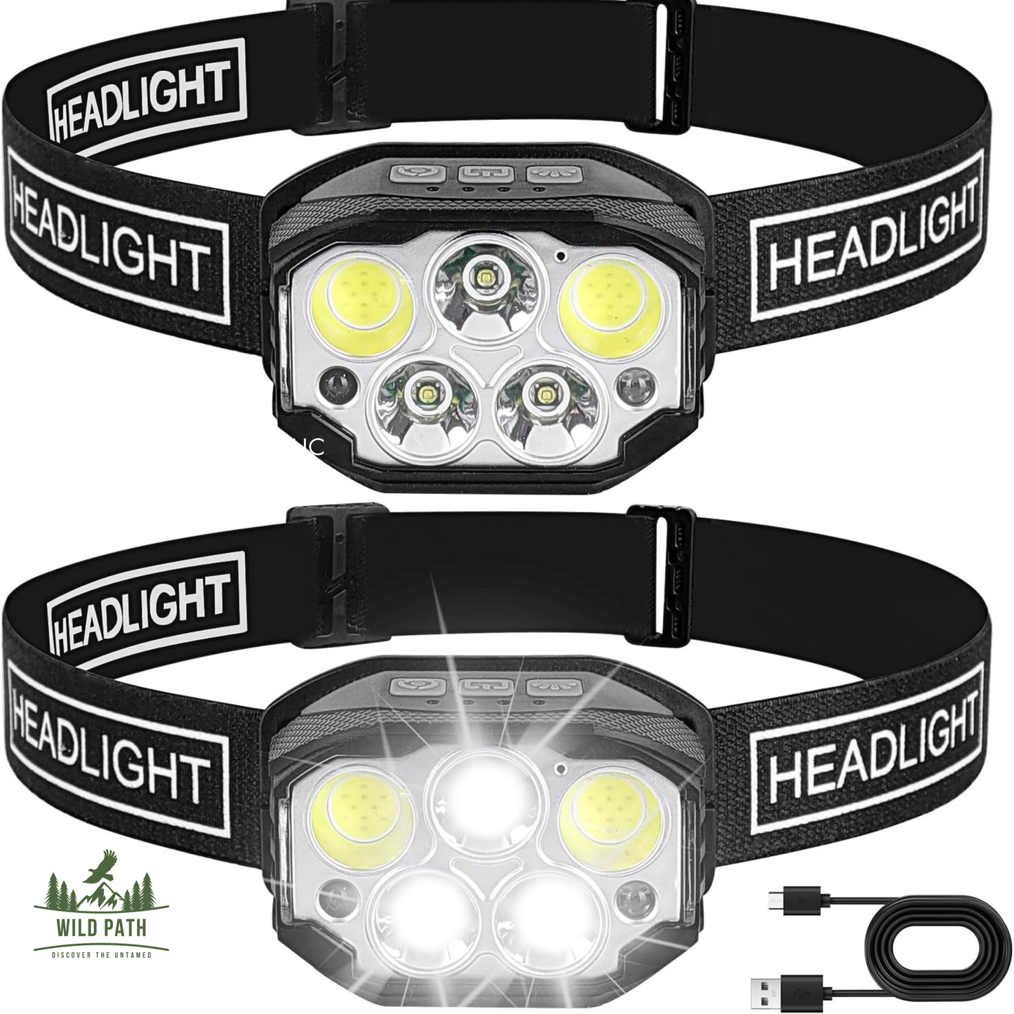 Lampe frontale rechargeable 1200 lumens avec capteur de mouvement