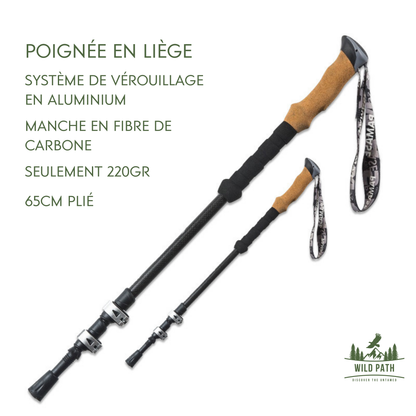 Bâton de Trekking Rétractable Ultra Léger en Fibre de Carbone