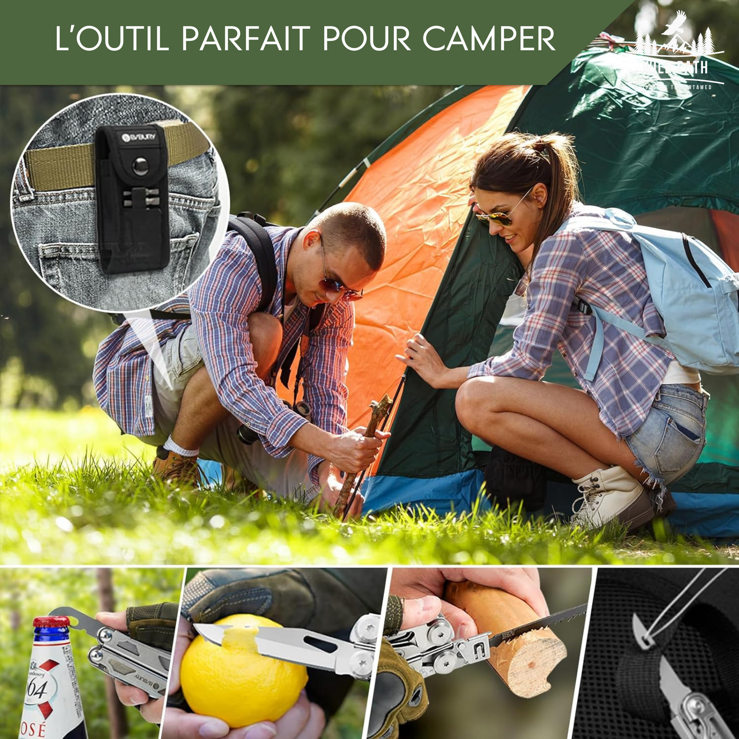Outil multifonction 17-en-1 pour camping et randonnée